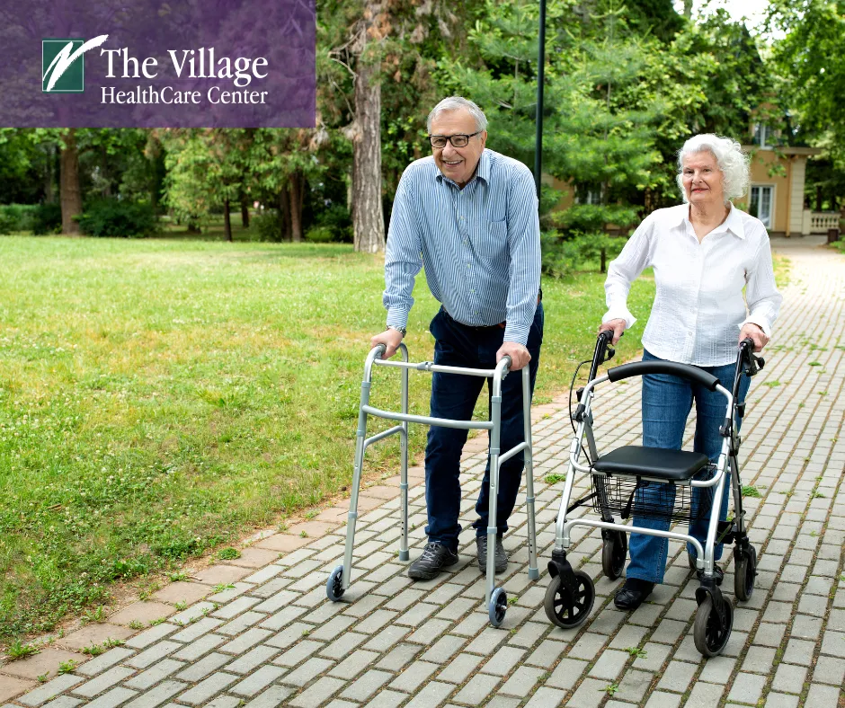 Two elders walking on a path