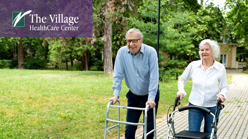 Two elders walking on a path